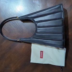 STAUD Rey black striped leather shoulder bag